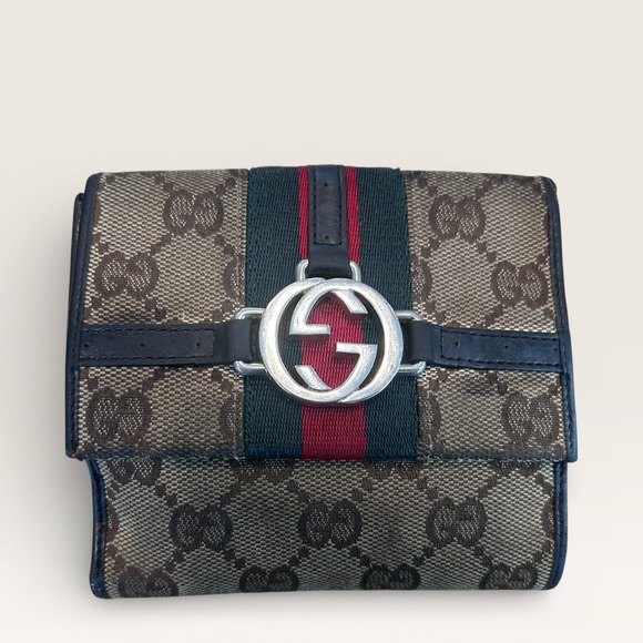 Gucci Handbags - Vintage Gucci Brown Monogram Wallet with Red and Green Stripe